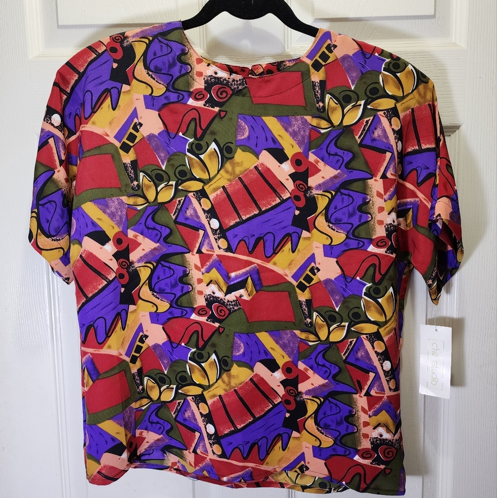 Vintage Che' Studio Abstract Print Blouse Size M